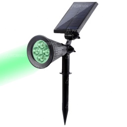 Foco/pincho para jardin con panel solar luz verde.