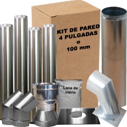 KIT DE CAOS PARA ESTUFA SALIDA POR PARED 4 PULGADAS 100MM ACERO INOX.