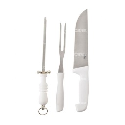 Kit asado 3 piezas mango blanco Tenedor Cuchillo Chaira