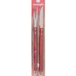 Set Parrilla Asador 2 Piezas Cuchillo Y Tenedor Mango de Madera