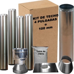 KIT DE CAOS PARA ESTUFAS SALIDA POR TECHO 4 PULGADAS 100MM ACERO INOX.