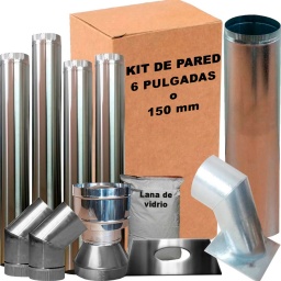 KIT DE CAOS PARA ESTUFA SALIDA POR PARED 6 PULGADAS 150MM ACERO INOX.