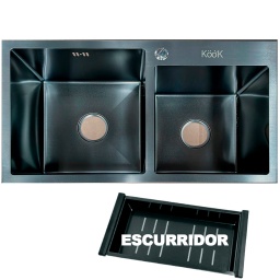 PILETA DE COCINA KOOK  NEGRA 78 X 43 X 22  CM + ESCURRIDOR