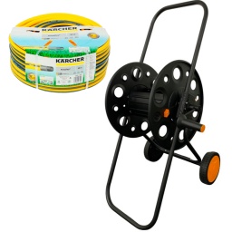 CARRO ENROLLADOR DE MANGUERA YIMEI 100 metros + MANGUERA KARCHER 50 METROS 1/2 PULGADA