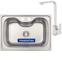 PILETA TRAMONTINA MORGANA ACERO INOXIDABLE 68X48X20 + GRIFO KOOK PLANO