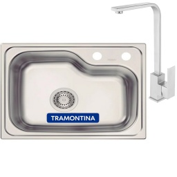 PILETA TRAMONTINA MINI MORGANA DE EMBUTIR + GRIFO CURBO PLANO KOOK