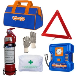 EXTINTOR + BOLSO + INFLADOR + BOTIQUN + BALIZA + GUANTES