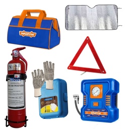 EXTINTOR + BOLSO + INFLADOR + KIT DE HERRAMIENTAS + BALIZA