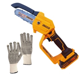 MINI MOTOSIERRA  A BATERIA INGCO 20V + GUANTES DE TRABAJO