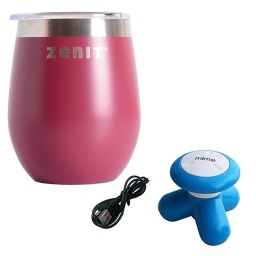 MATE DE ACERO INOXIDABLE DOBLE PARED CON TAPA + MASAJEADOR