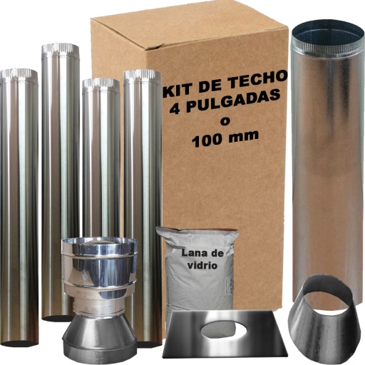 KIT DE CAOS PARA ESTUFAS SALIDA POR TECHO 4 PULGADAS 100MM ACERO INOX.
