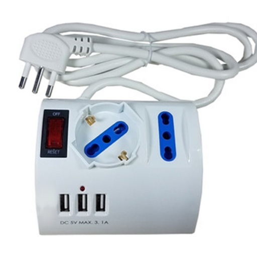 Alargador 6 tomas con 2 puertos USB e interruptor On Off 3 m