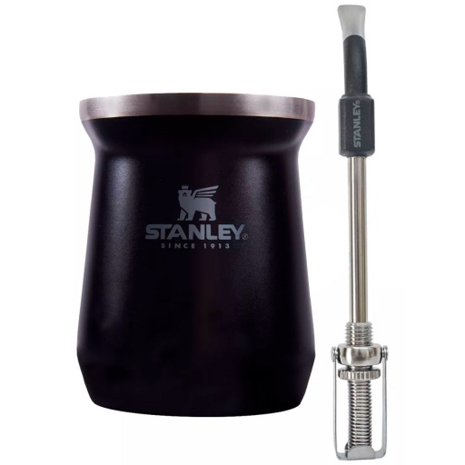 MATE STANLEY DE ACERO INOXIDABLE + BOMBILLA STANLEY COLOR NEGRO \n