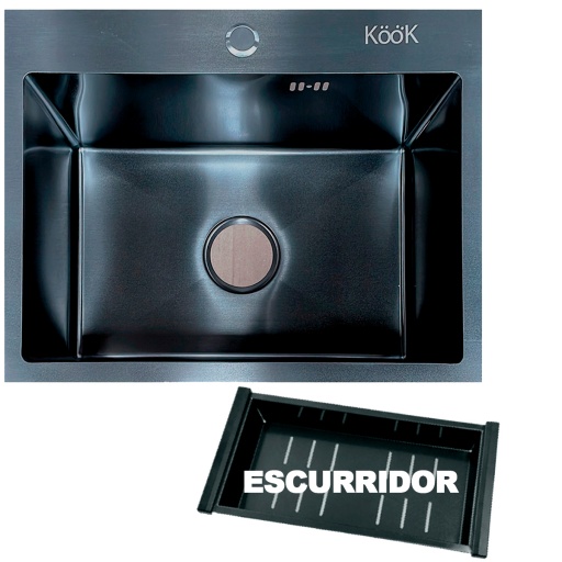 PILETA DE COCINA KOOK  NEGRA 55 X 43 X 22  CM + ESCURRIDOR