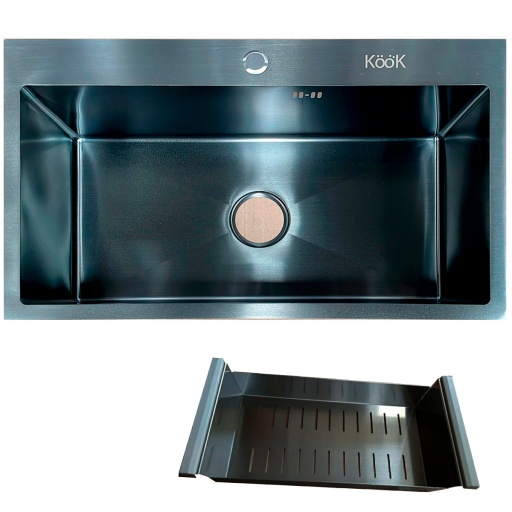 PILETA DE COCINA KOOK  NEGRA 75 X 45 X 22  CM + ESCURRIDOR