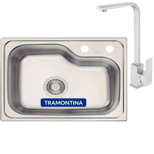 PILETA TRAMONTINA MINI MORGANA DE EMBUTIR + GRIFO CURBO PLANO KOOK