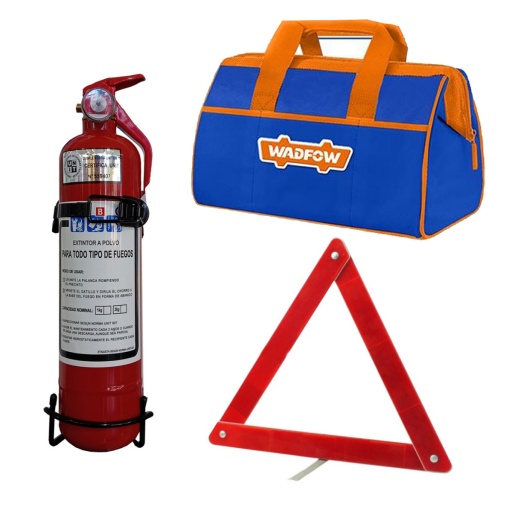 BOMBERITO EXTINTOR PARA AUTOS + BALIZA REFLECTIVA + BOLSO