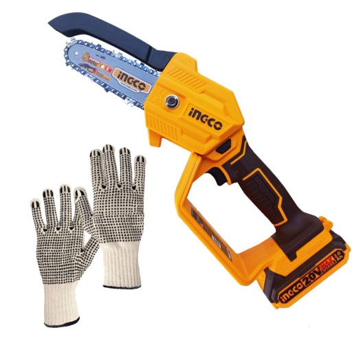 MINI MOTOSIERRA  A BATERIA INGCO 20V + GUANTES DE TRABAJO
