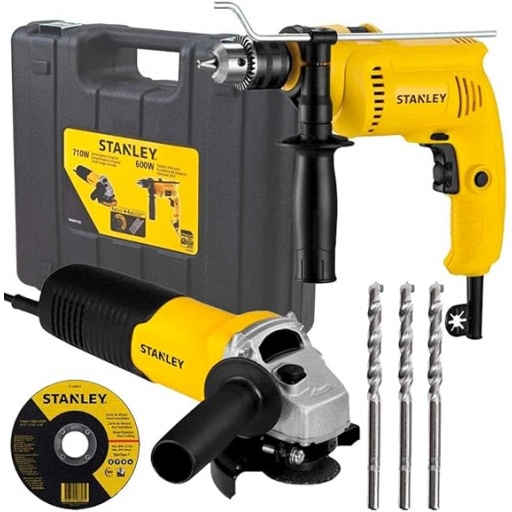 TALADRO PERCUTOR STANLEY 600W + AMOLADORA STANLEY 710W