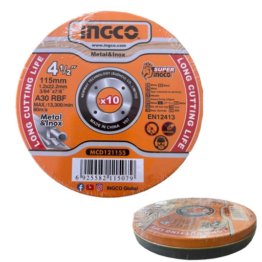 DISCO DE CORTE METAL INGCO 115MM X 10 UNIDADES EN LATA