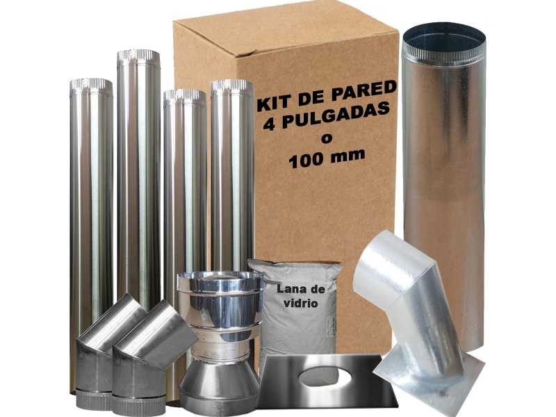 KIT DE CAOS PARA ESTUFA SALIDA POR PARED 4 PULGADAS 100MM ACERO INOX.