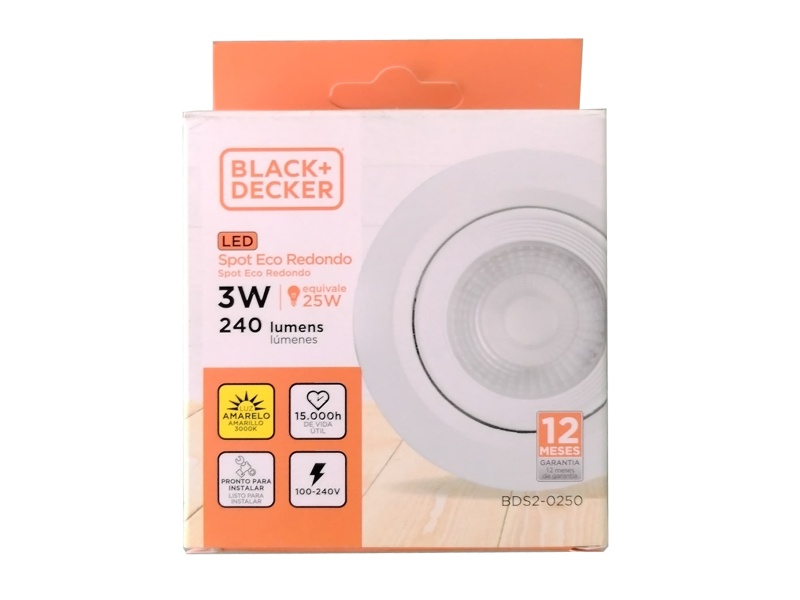 Plafon Led Tipo Dicroica De Embutir 3w Luz Calida BLACK + DECKER