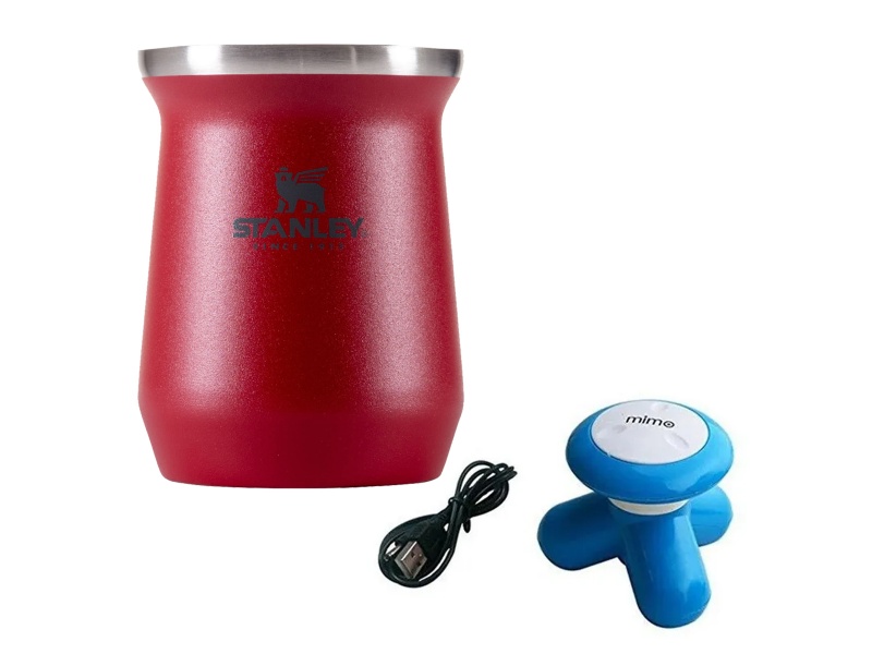 MATE STANLEY ACERO INOXIDABLE ORIGINAL + MASAJEADOR USB PILA