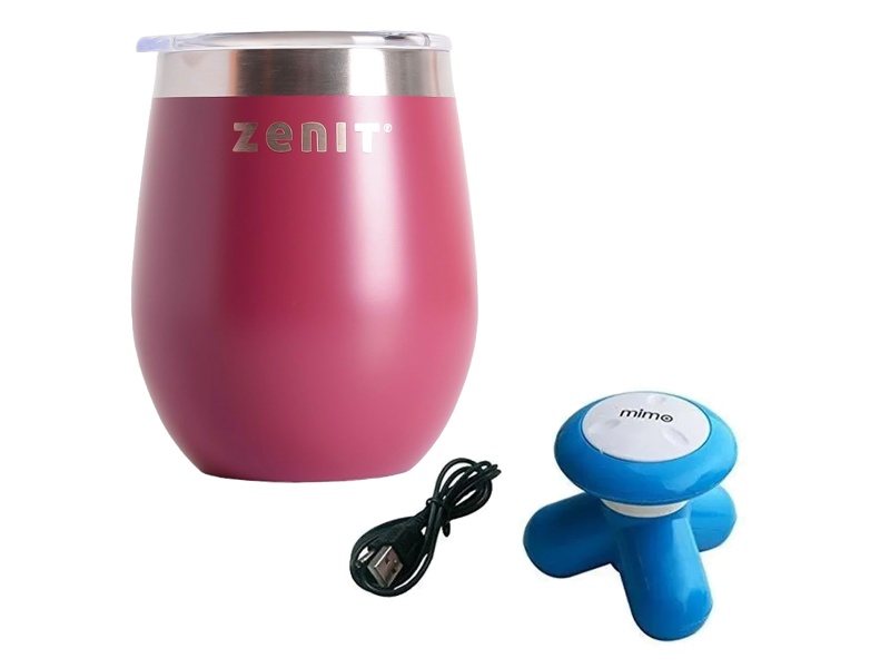 MATE DE ACERO INOXIDABLE DOBLE PARED CON TAPA + MASAJEADOR