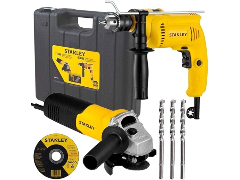 TALADRO PERCUTOR STANLEY 600W + AMOLADORA STANLEY 710W