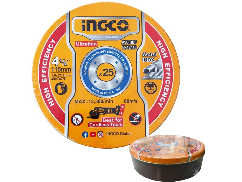 DISCO DE CORTE METAL INOX. INGCO 115MM X 25 UNIDADES EN LATA